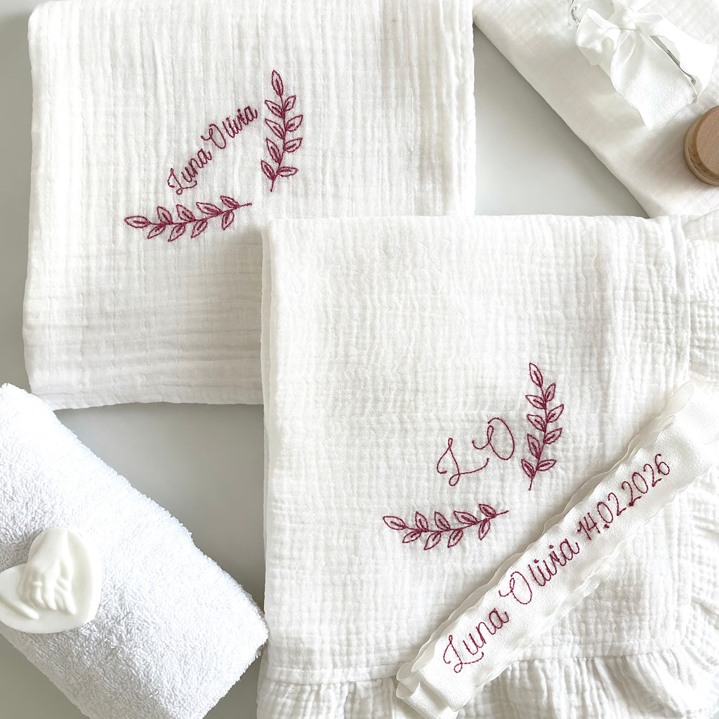 Trusou Personalizat pentru Botez din muselina -Model 013