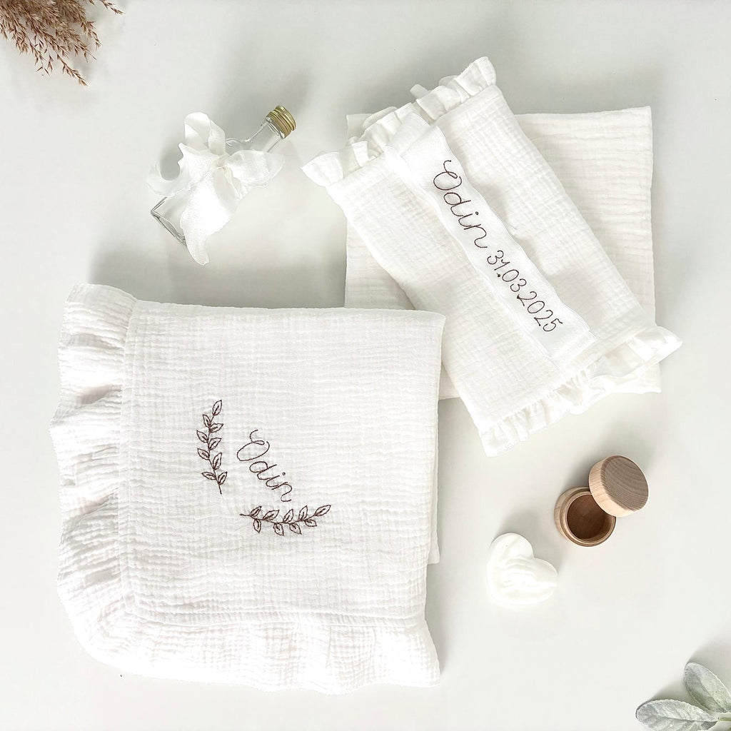 Trusou Personalizat pentru Botez din muselina -Model 016