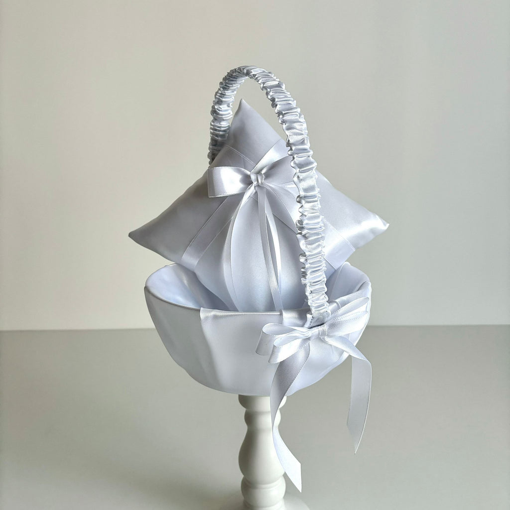 Coșuleț și Pernuță pentru Nuntă cu panglică albă