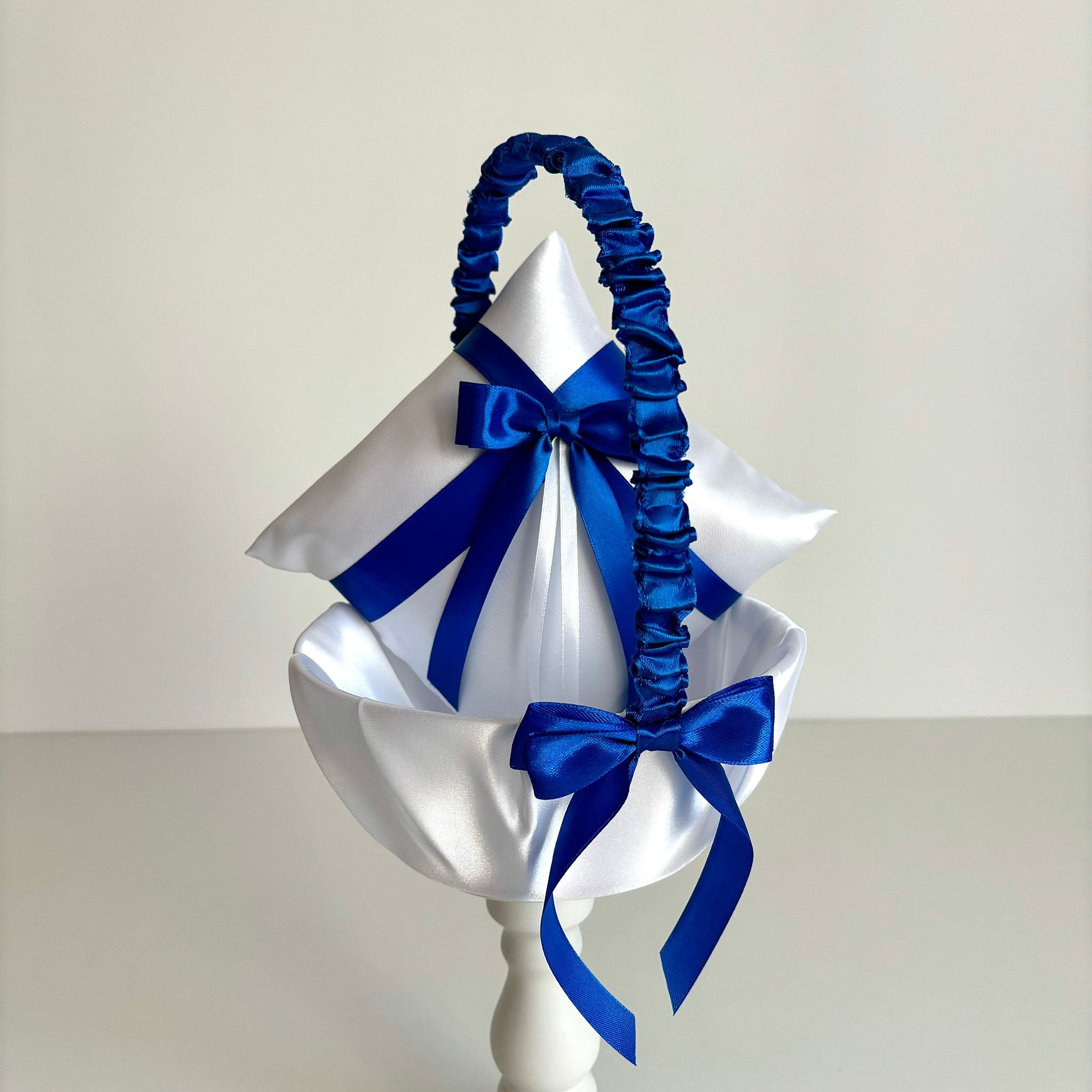 Coșuleț și Pernuță pentru Nuntă cu panglică Albastră