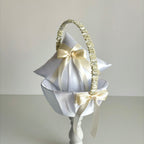 Coșuleț și Pernuță pentru Nuntă cu panglică Crem