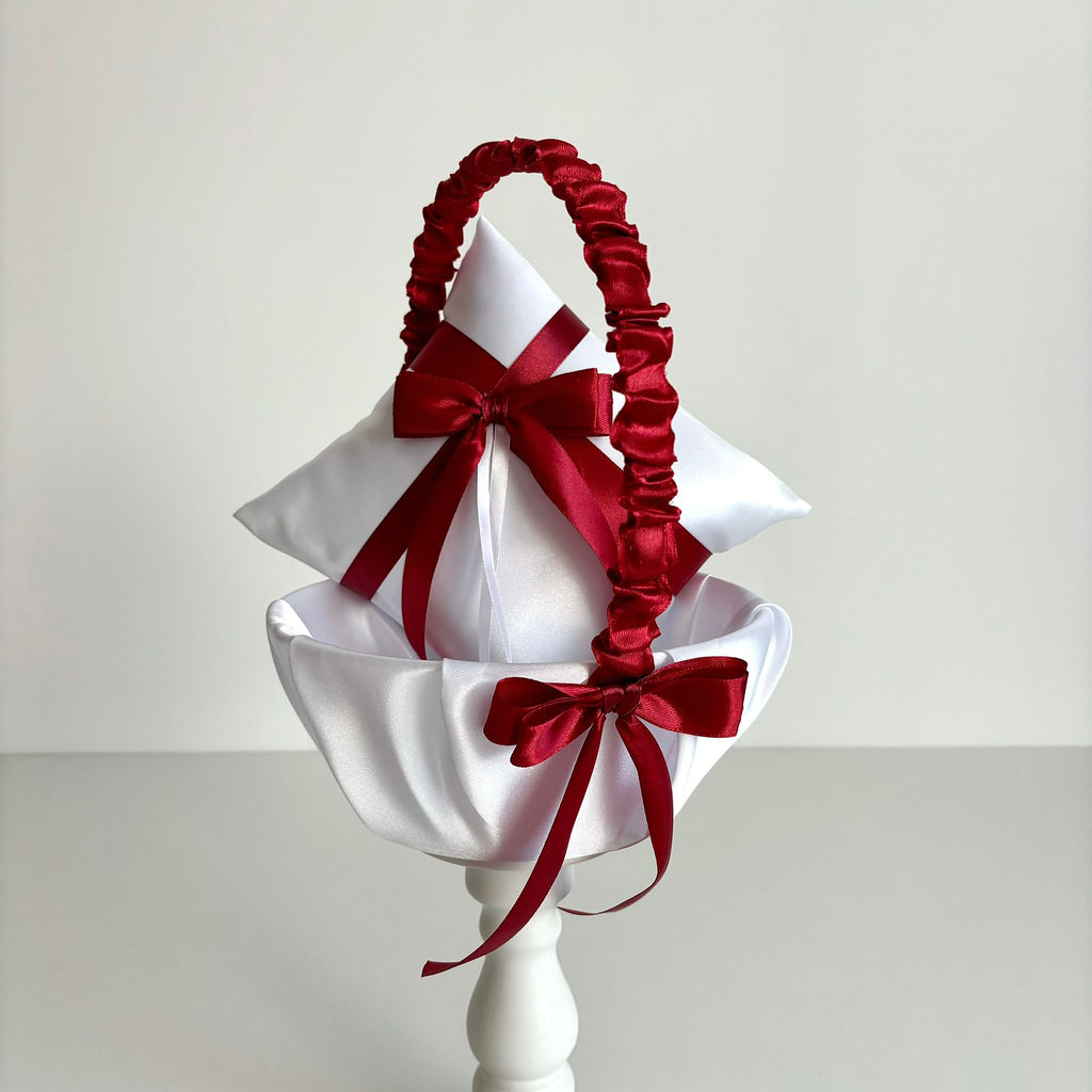 Coșuleț și Pernuță pentru Nuntă cu panglică Grena