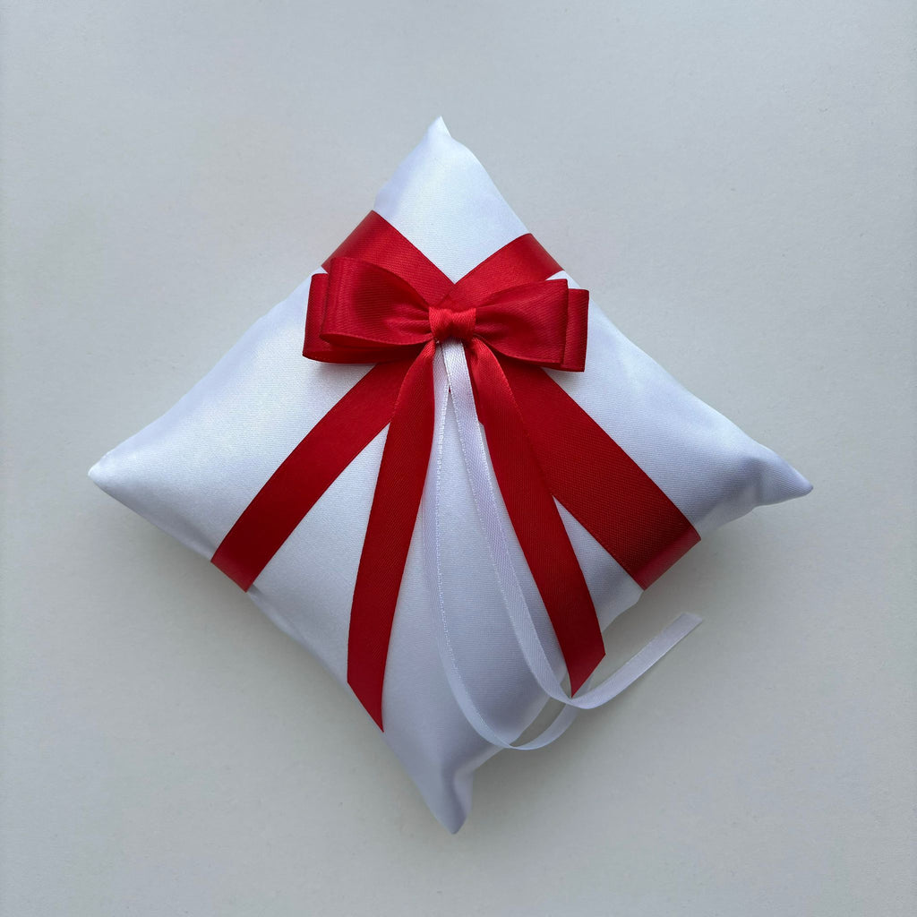 Coșuleț și Pernuță pentru Nuntă cu panglică Roșie