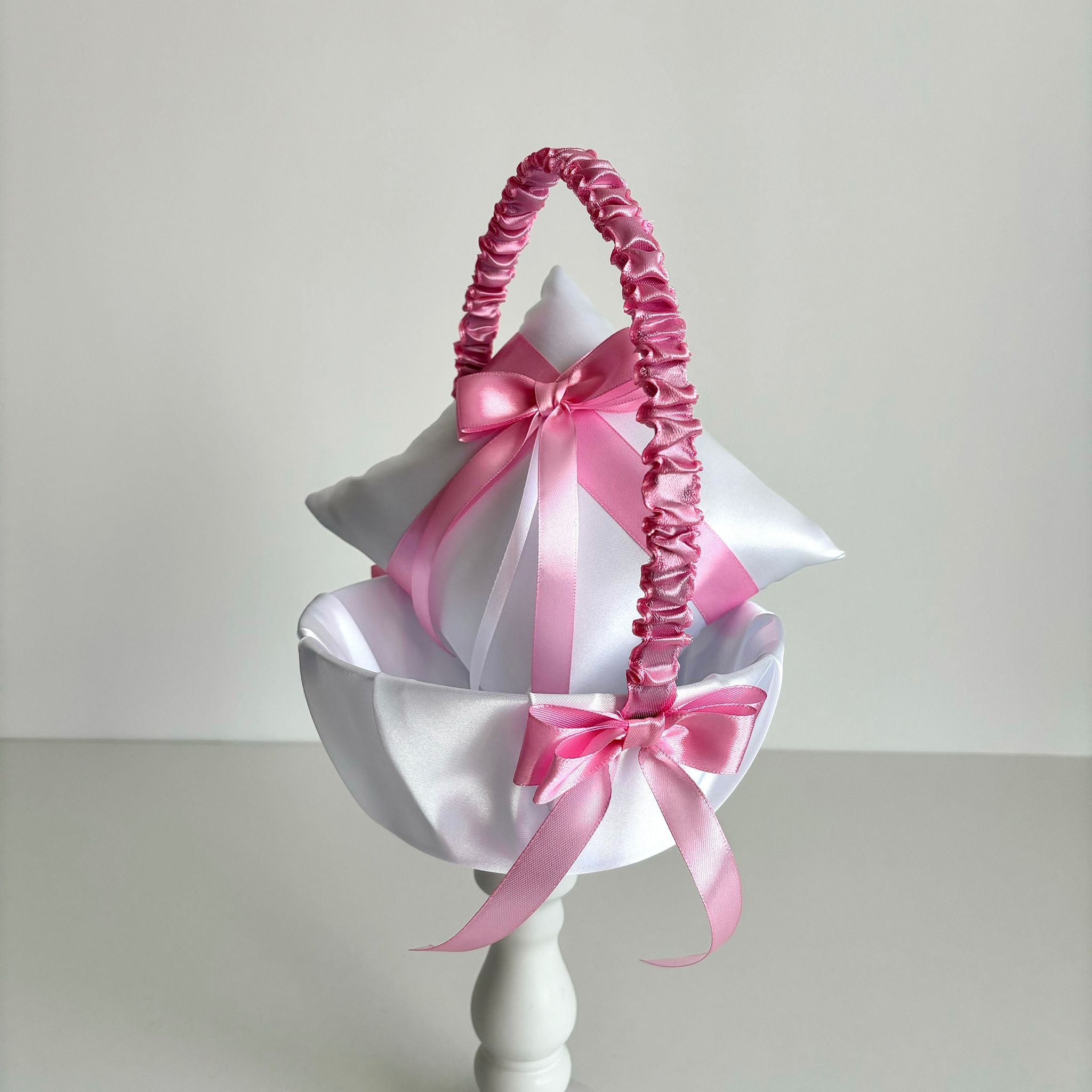 Coșuleț și Pernuță pentru Nuntă cu panglică Roz
