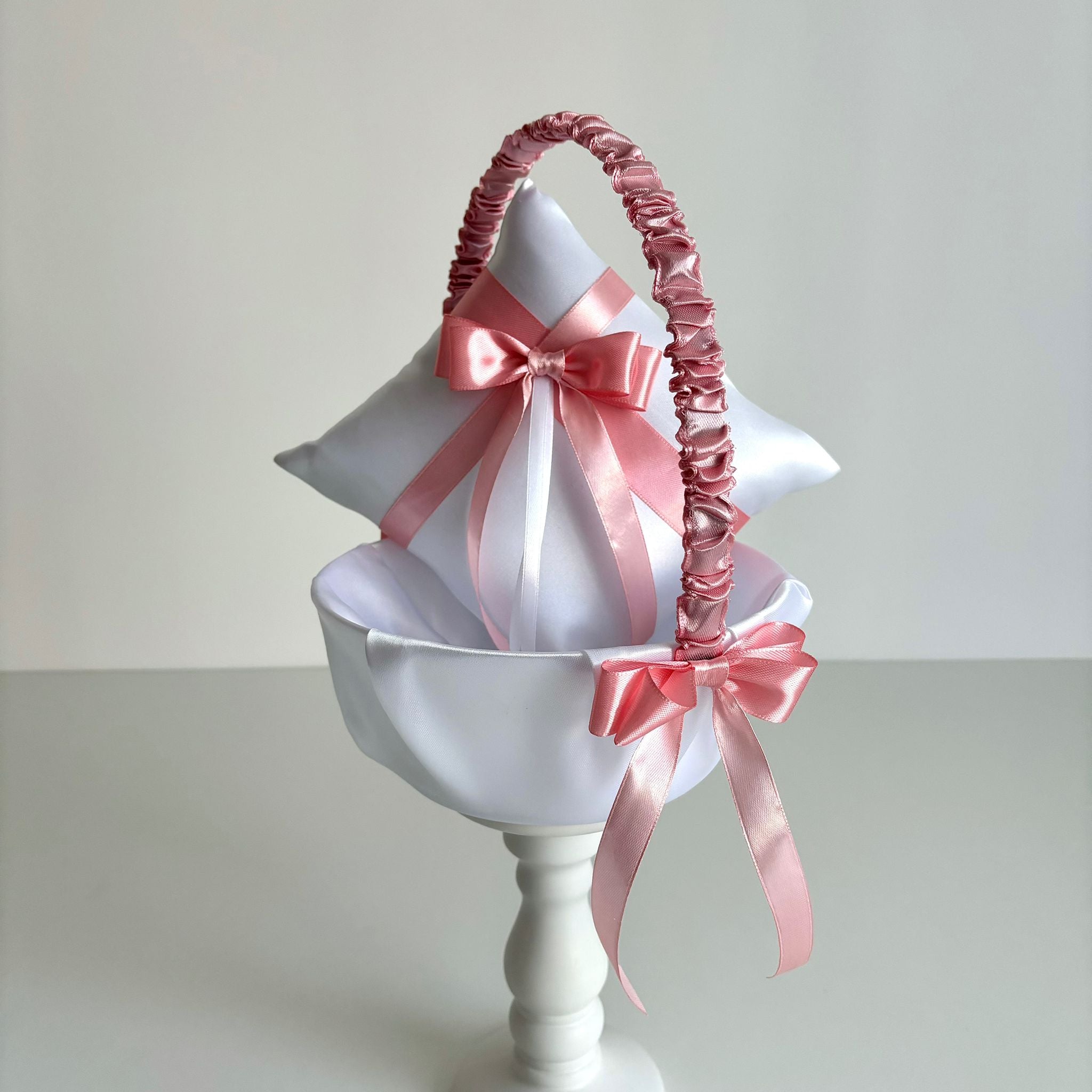 Coșuleț și Pernuță pentru Nuntă cu panglică Roz pudră