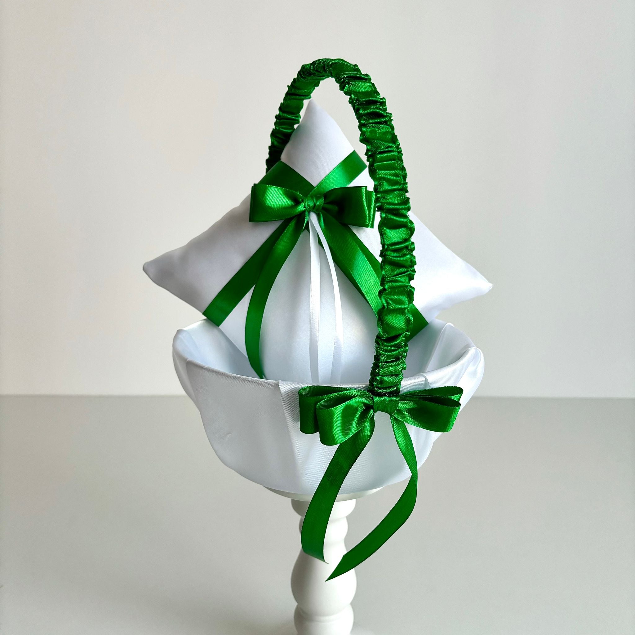 Coșuleț și Pernuță pentru Nuntă cu panglică Verde